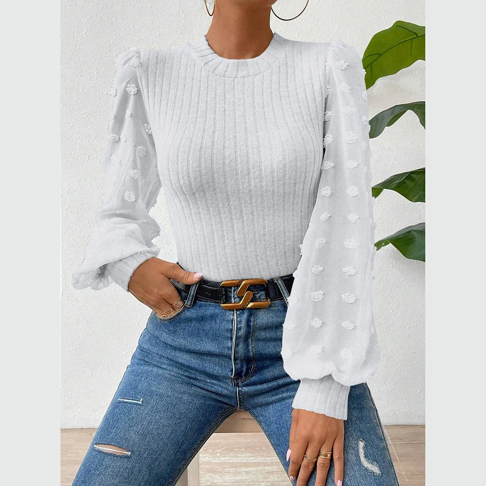 Puff Sleeve Crew Neck Skinny Fit T-Shirt