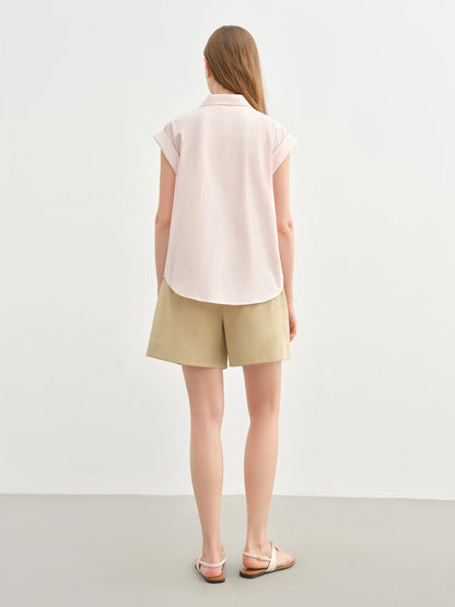 Slim Pink Minimalist Button-Up Shirt & All-Match Top