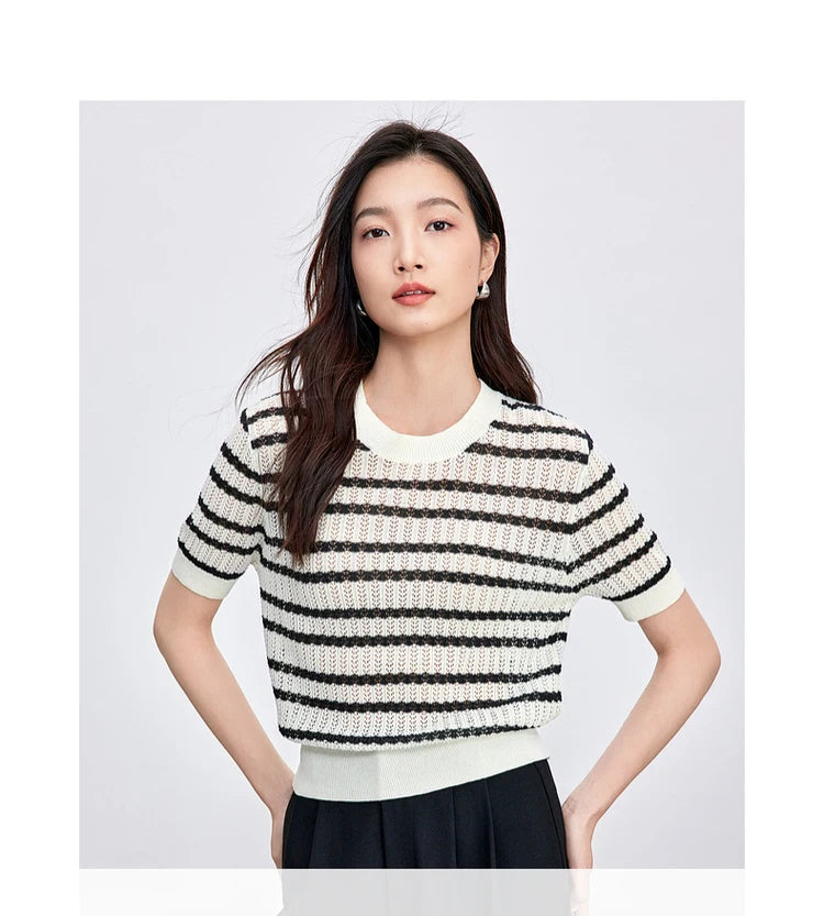 Striped Loose Fit Contrast Color Knit Top