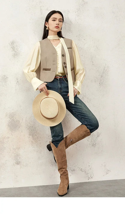 Bow Chiffon Blouse & Camisole Set