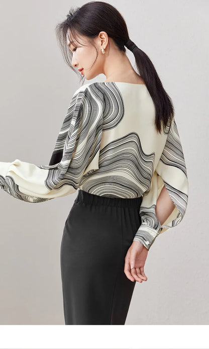 Chic Loose Long Sleeve Chiffon Blouse & Top