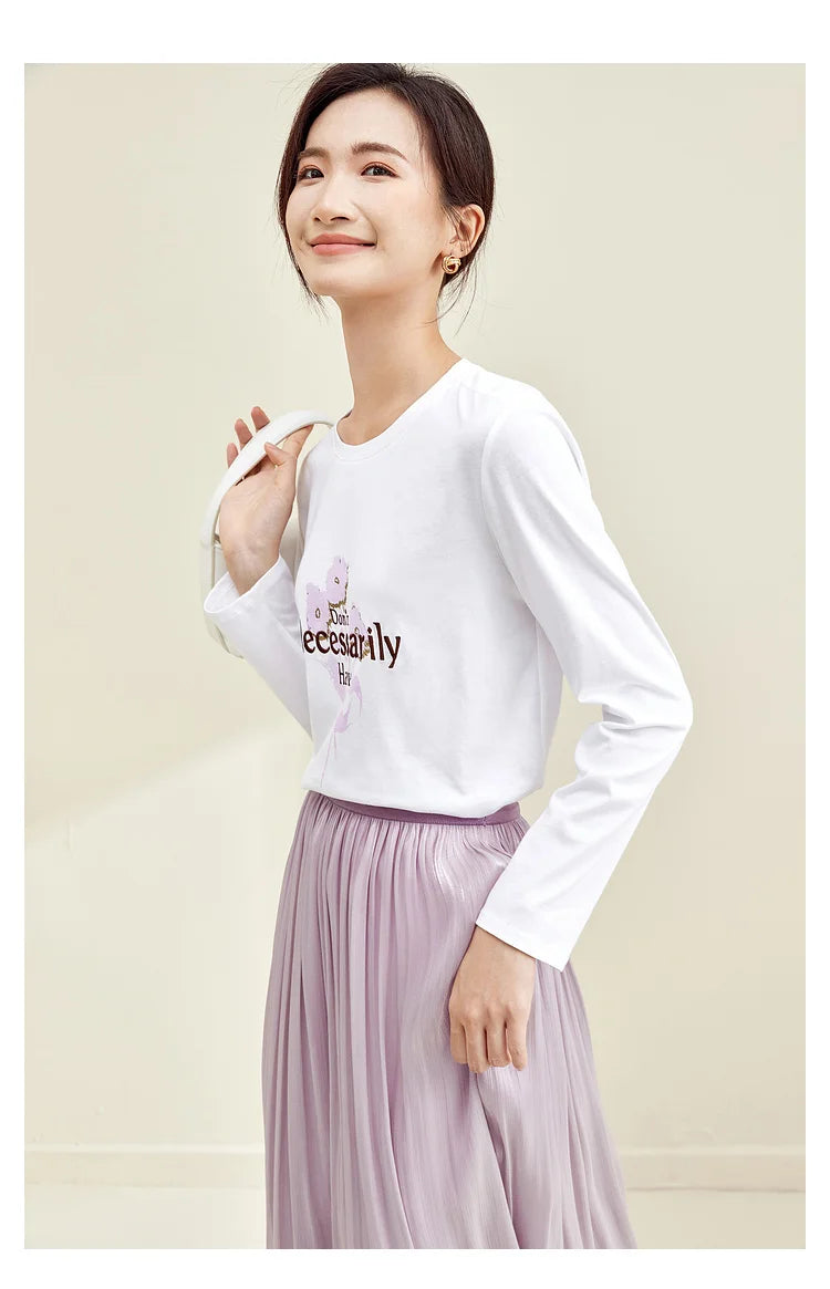 Elegant A-line Midi Skirt & Print Knit T-shirt Set