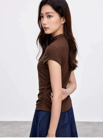 Slim Fit Half High Neck Tee & Shirring Detail