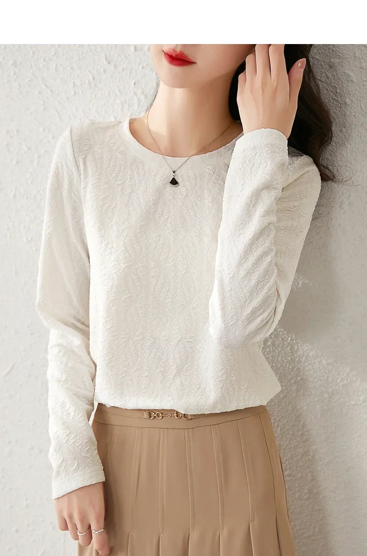 Round Neck Long Sleeve Knitted T-shirt & Pullover Top
