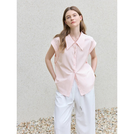 Slim Pink Minimalist Button-Up Shirt & All-Match Top
