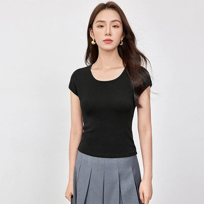 Slim Fit U Collar Short Sleeve Knit Top