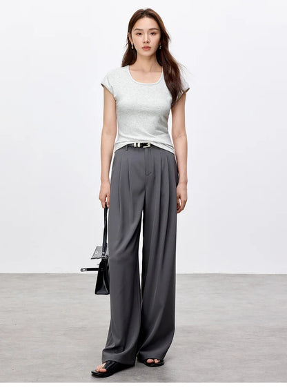 Slim Fit U Collar Short Sleeve Knit Top