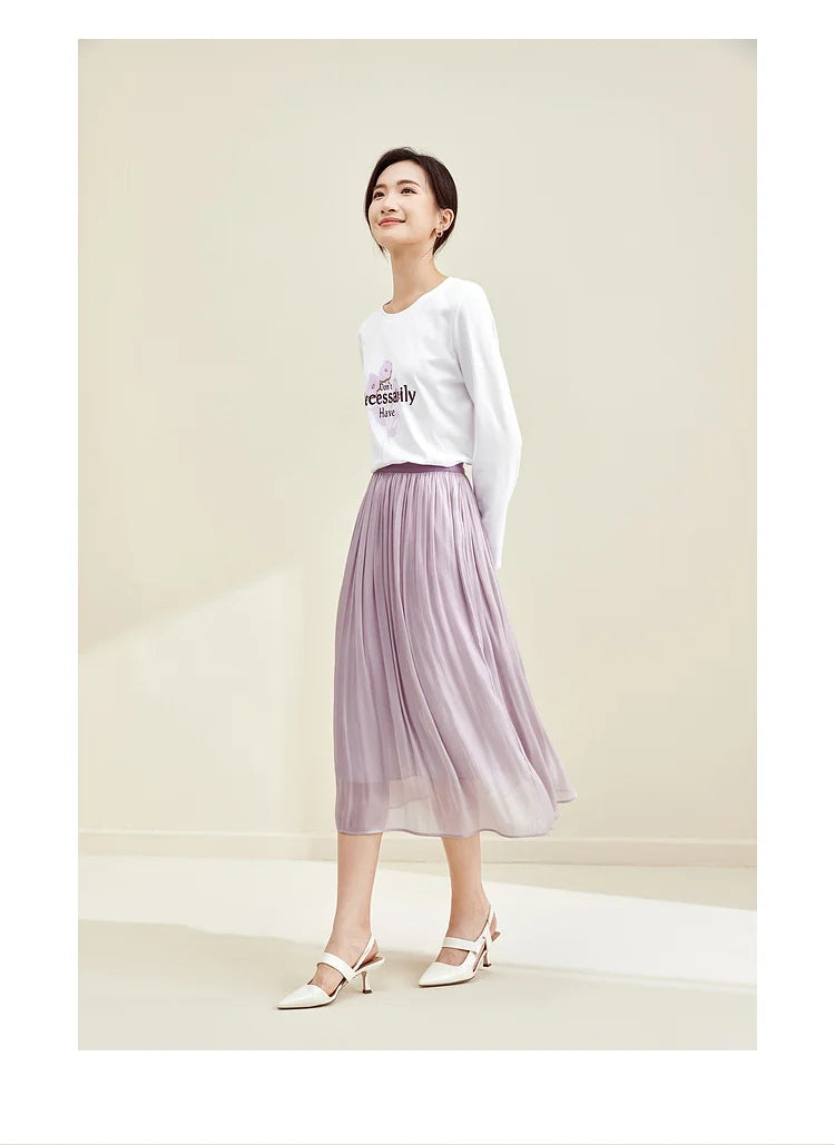 Elegant A-line Midi Skirt & Print Knit T-shirt Set
