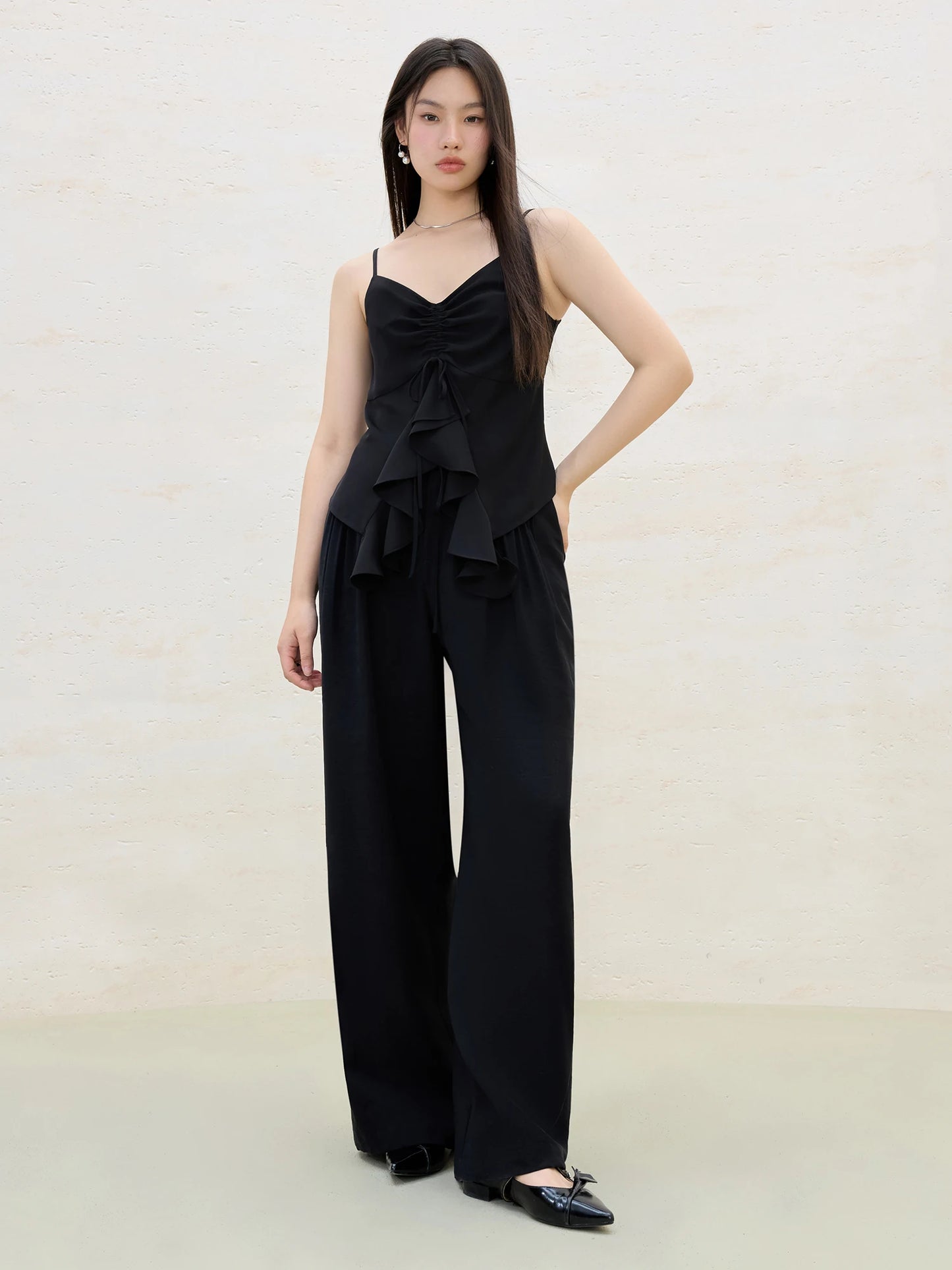 Ruffle Drawstring Strappy Top All-match Vest