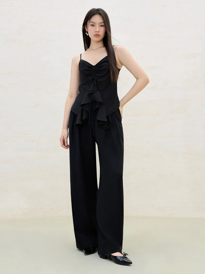 Ruffle Drawstring Strappy Top All-match Vest