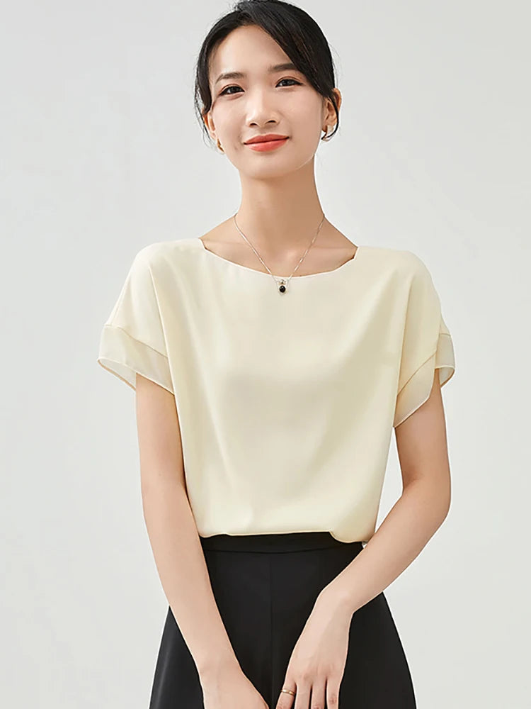 Elegant Chiffon Patchwork Short Sleeve Top