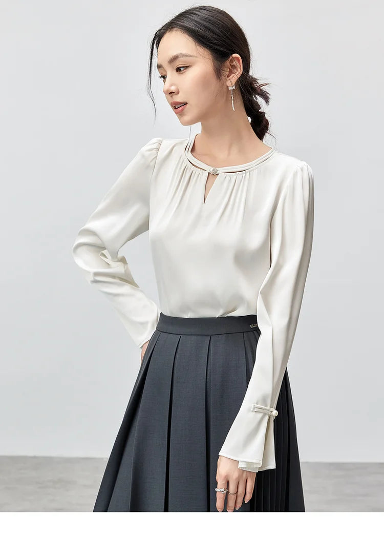 Hollow Out Flare Sleeve O Neck Blouse & Shirt