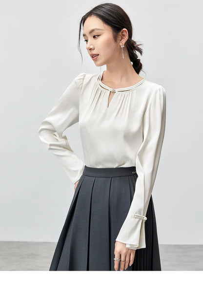 Hollow Out Flare Sleeve O Neck Blouse & Shirt