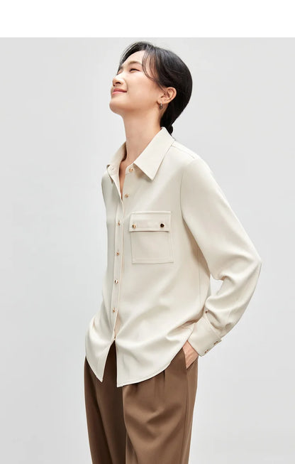 Solid Long Sleeve Turn Down Collar Shirt & Pocket