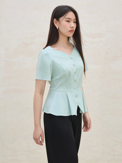 Scalloped Collar A-Line Blouse & Flattering Waist