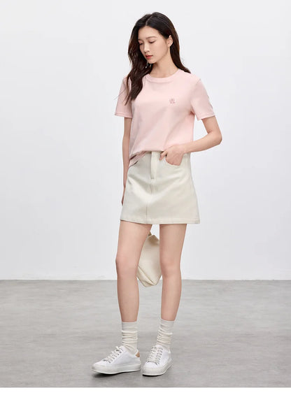 Embroidered Cotton Round Neck T-shirt & Casual Top