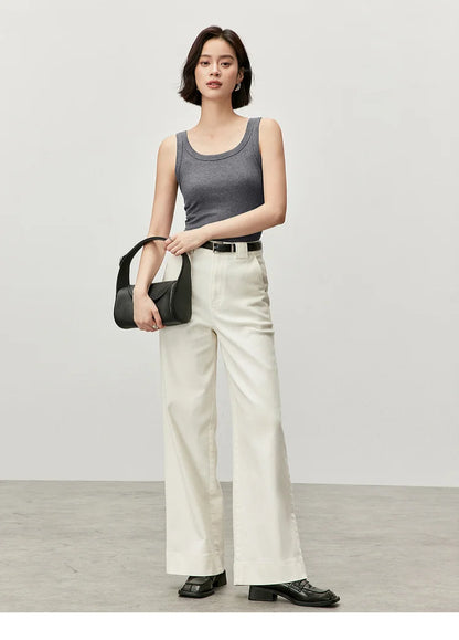 Slim Fit U Collar Knit Tank Top & Casual Tee