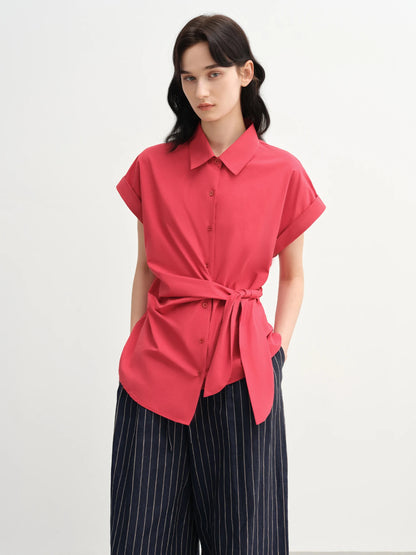 Buckle Short Sleeve Blouse & Fitted Waist Shirt