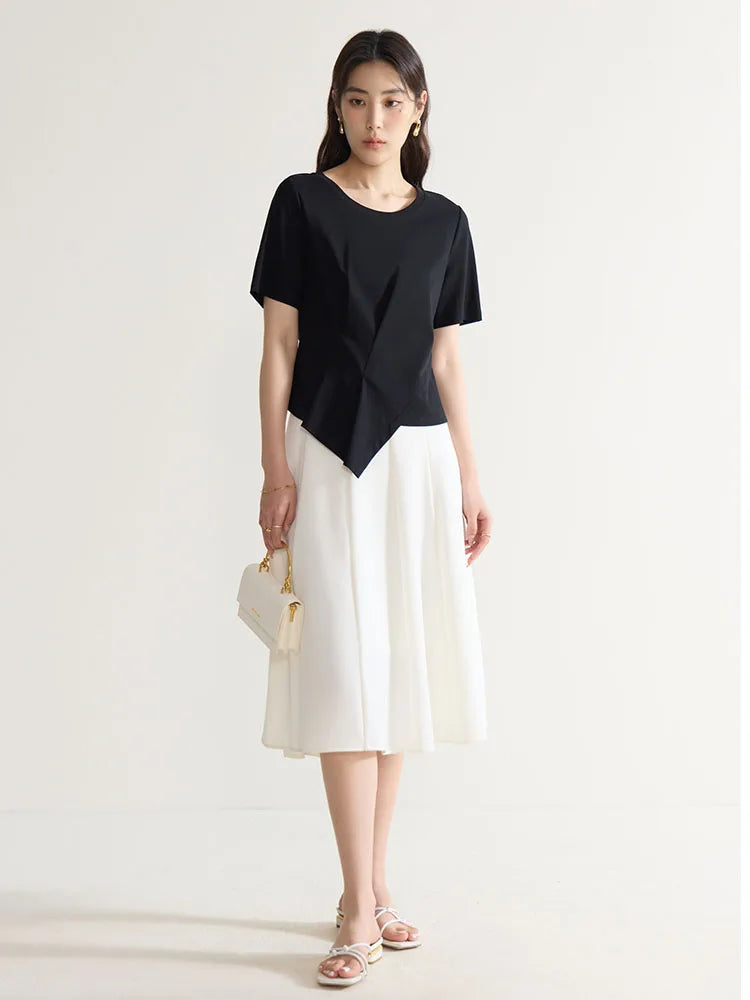 V-Neck Cotton Short Sleeve Tee & Pleated T-Shirt