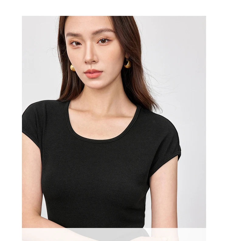 Slim Fit U Collar Short Sleeve Knit Top
