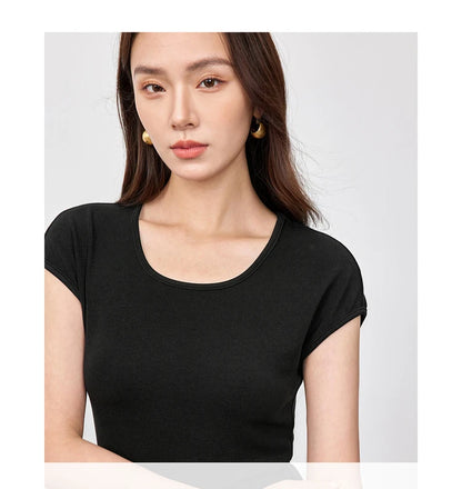 Slim Fit U Collar Short Sleeve Knit Top