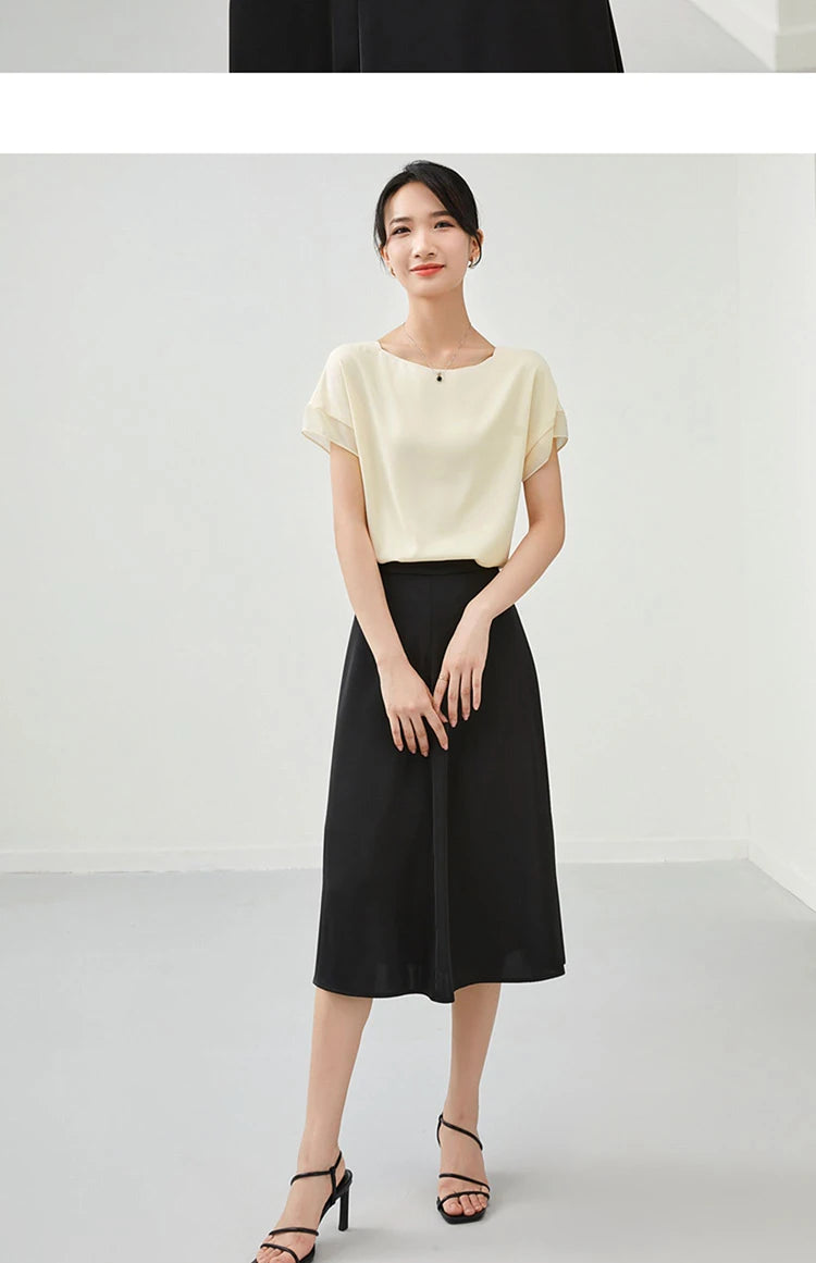 Elegant Chiffon Patchwork Short Sleeve Top