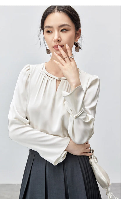 Hollow Out Flare Sleeve O Neck Blouse & Shirt