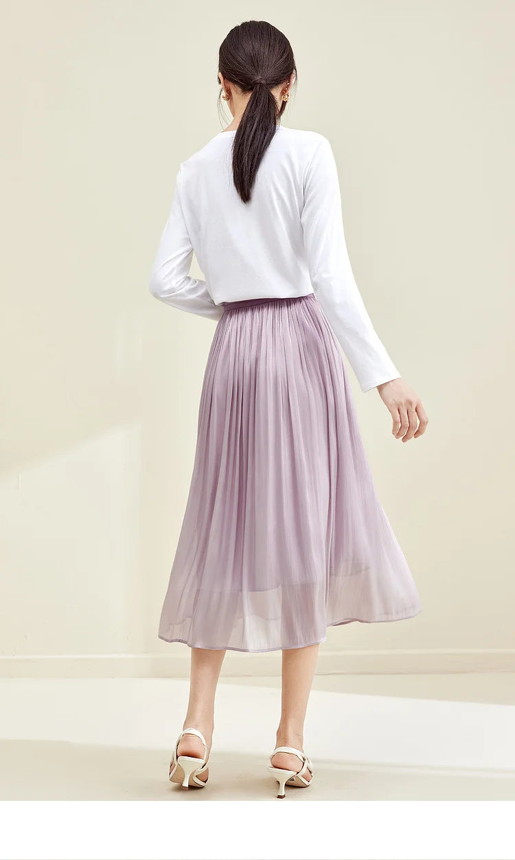 Elegant A-line Midi Skirt & Print Knit T-shirt Set