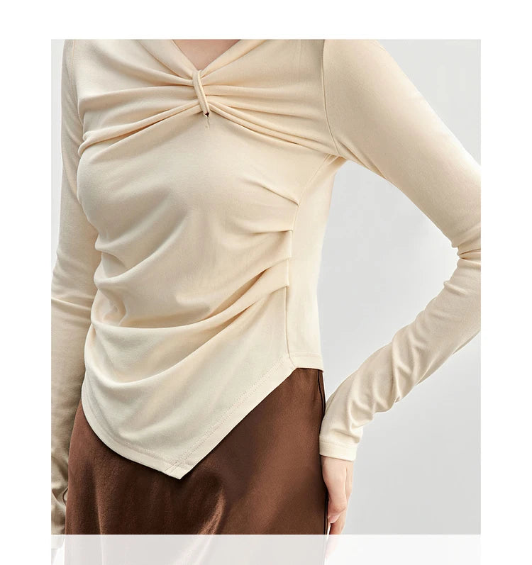 Irregular Knitted Long Sleeve Skew Collar Pullover