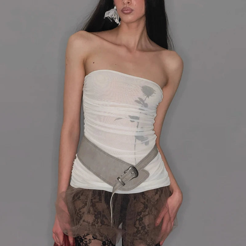 Strapless Pleated Color Block Tank Top