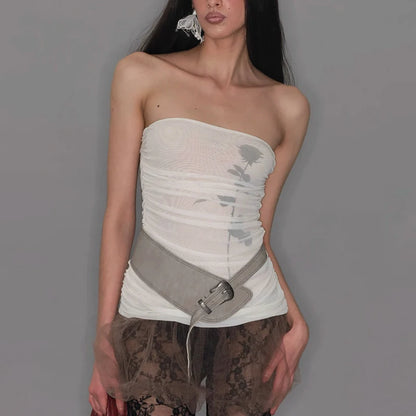 Strapless Pleated Color Block Tank Top