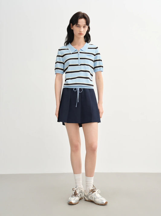 Contrast Stripe Knit Top & Structured Collar