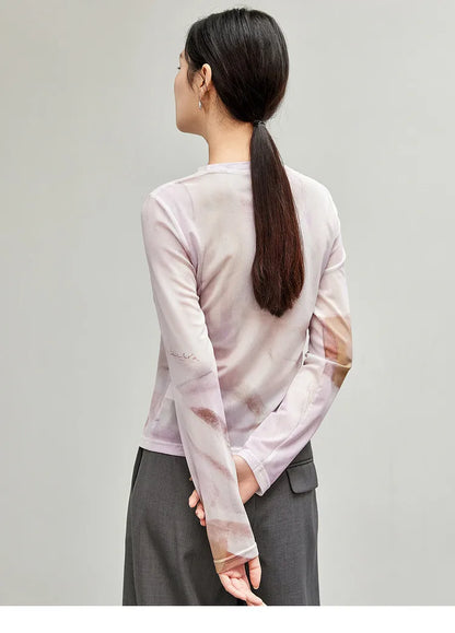 Art Print Long Sleeve Round Neck T-shirt & Top