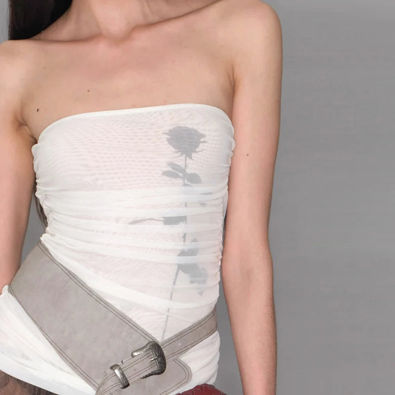 Strapless Pleated Color Block Tank Top