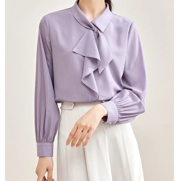 Elegant Bow Neck Chiffon Blouse & Long Sleeve Top