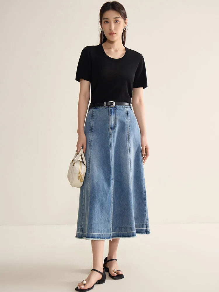 Casual Round Neck Knit T-shirt & Solid Tees