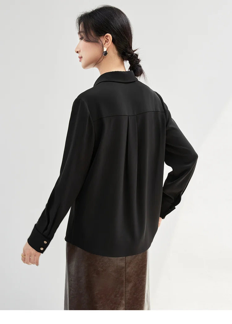 Solid Long Sleeve Turn Down Collar Shirt & Pocket