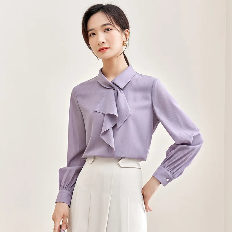 Elegant Bow Neck Chiffon Blouse & Long Sleeve Top