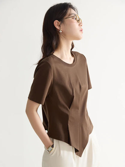 V-Neck Cotton Short Sleeve Tee & Pleated T-Shirt
