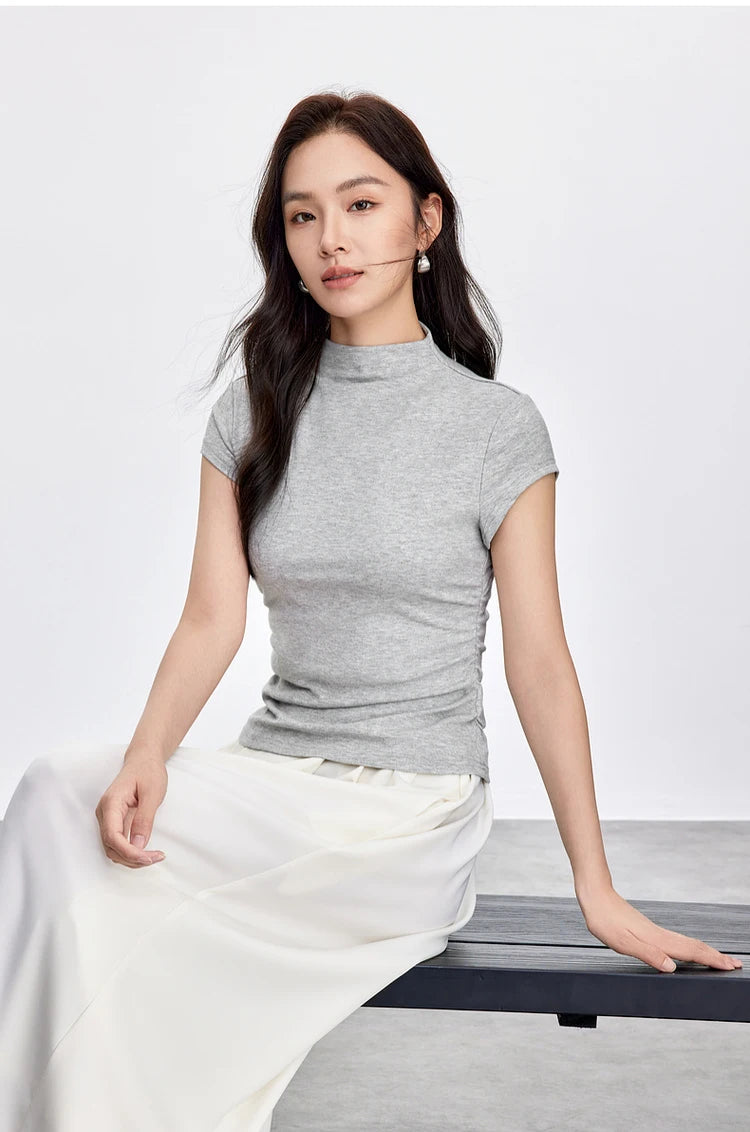 Slim Fit Half High Neck Tee & Shirring Detail