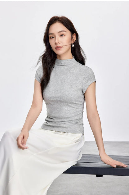 Slim Fit Half High Neck Tee & Shirring Detail