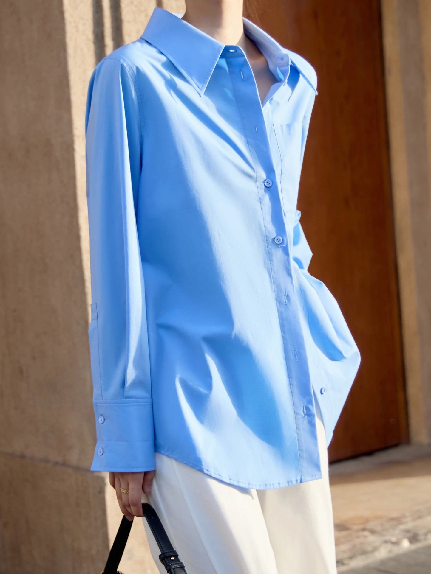 Polo Neck Long Sleeve Blouse & Pocket Detail Shirt