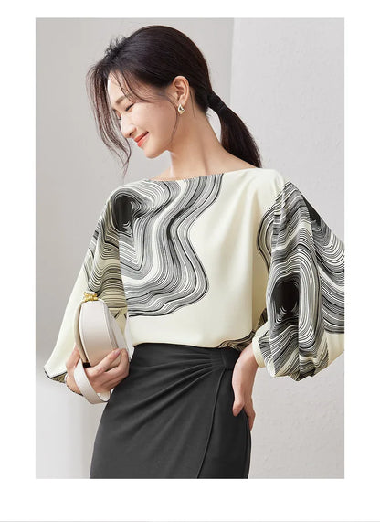 Chic Loose Long Sleeve Chiffon Blouse & Top