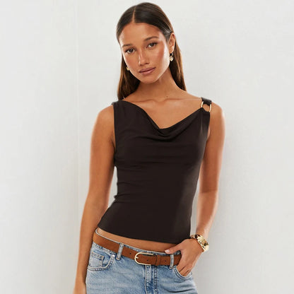 V-Neck Metal Ring Buckle Pullover Camisole Top