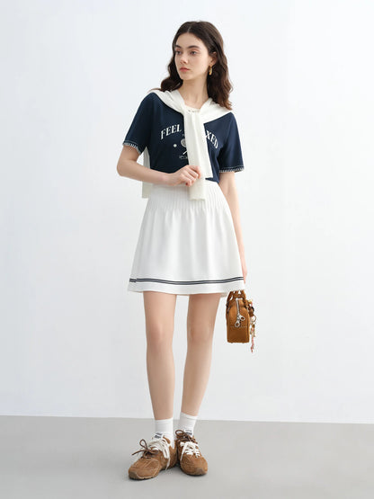 Vintage Contrast-Stitch Round Neck Tee & Relaxed Fit