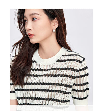 Striped Loose Fit Contrast Color Knit Top