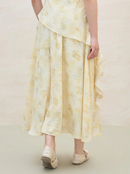 Floral Ruffled Top & Skirt Two-piece Set