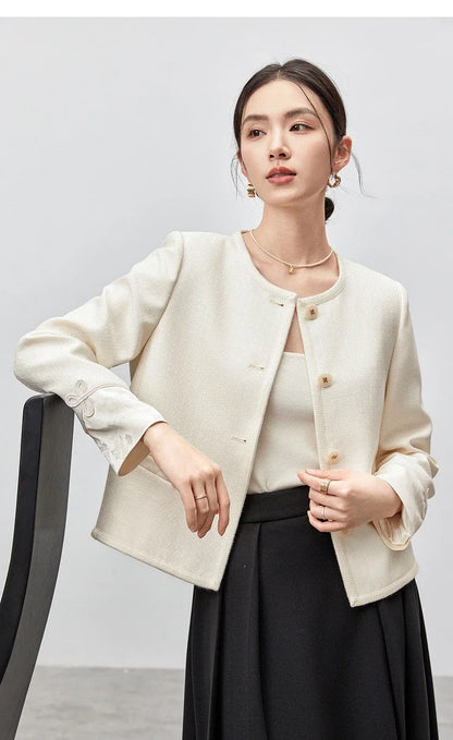 Elegant Round Neck Short Coat