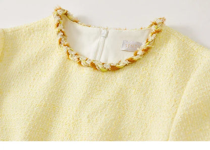 Tweed Short Sleeve Dress with Contrast Neckline