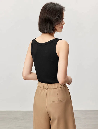 Slim Fit U Collar Knit Tank Top & Casual Tee